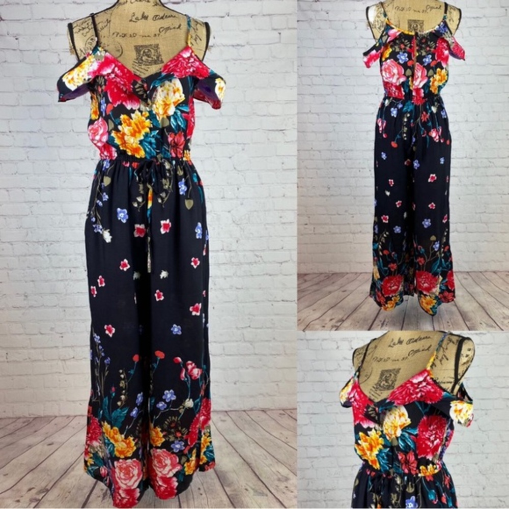 Be You Tifal Floral Cold Shoulder Wide Leg Jumpsuit
